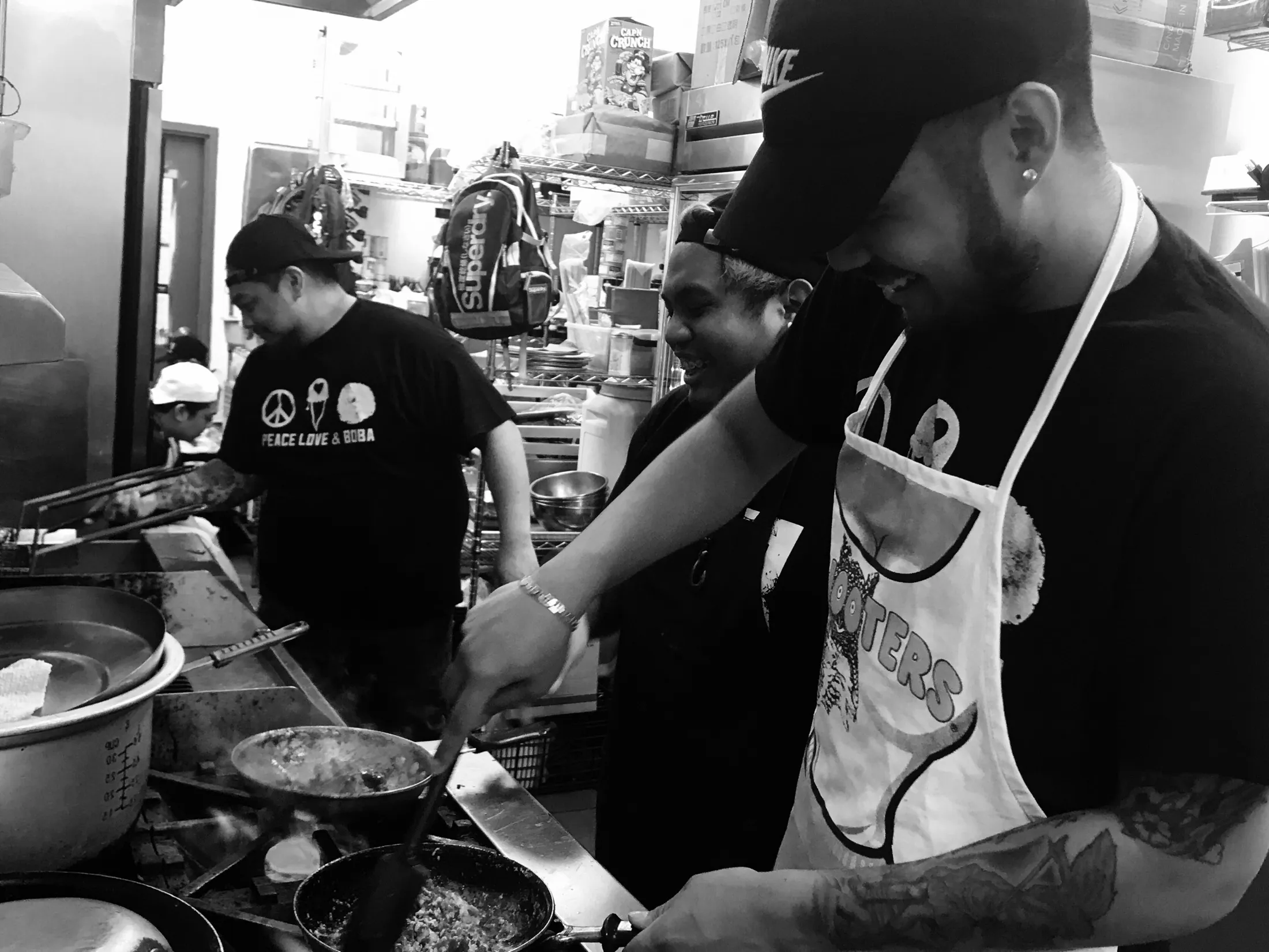 The PLB crew cooking in the kitchen